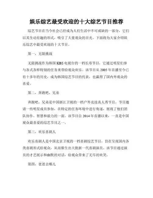 娱乐综艺最受欢迎的十大综艺节目推荐