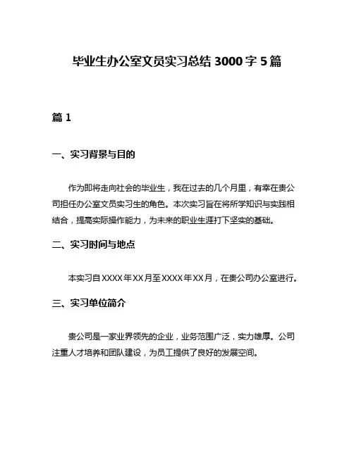 毕业生办公室文员实习总结3000字5篇