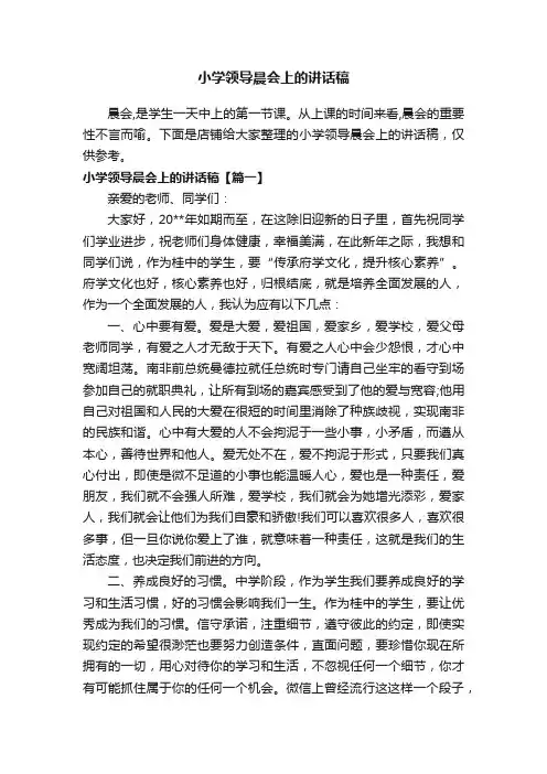 小学领导晨会上的讲话稿