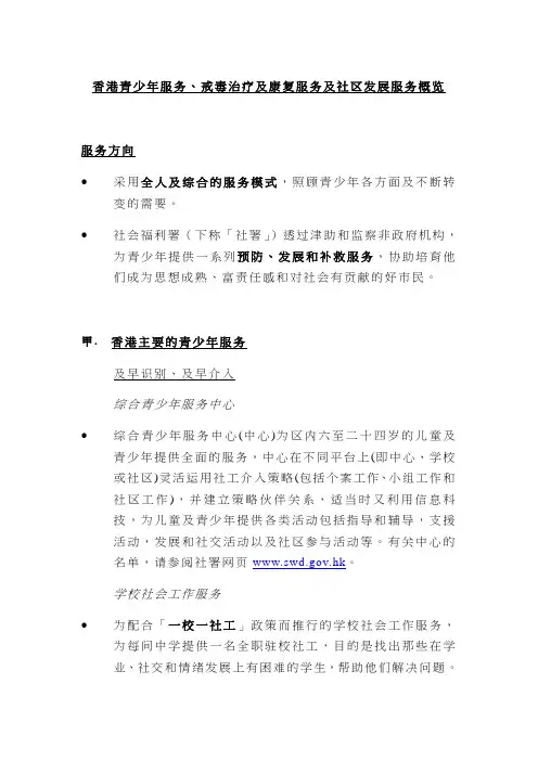 香港青少年服务、戒毒治疗及康复服务及社区发展服务概览