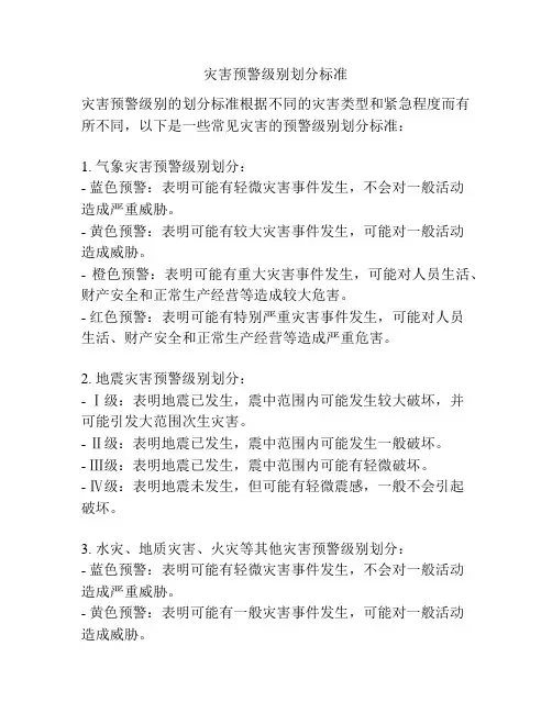 灾害预警级别划分标准