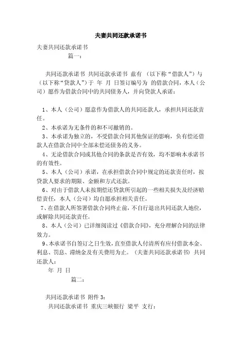 夫妻共同还款承诺书（范本）