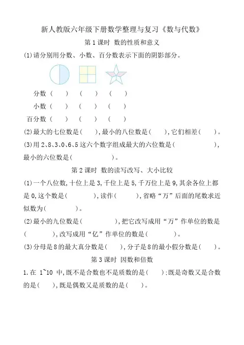 新人教版六年级下册数学整理与复习《数与代数》课时作业及答案