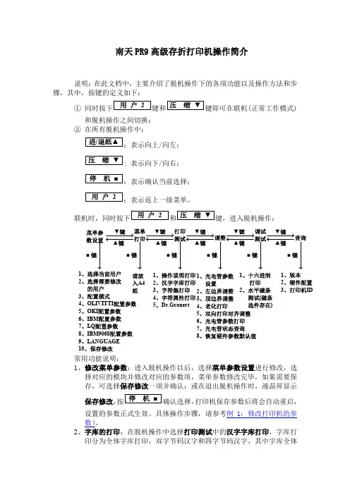 南天PR9高级存折打印机参数设置操作简介