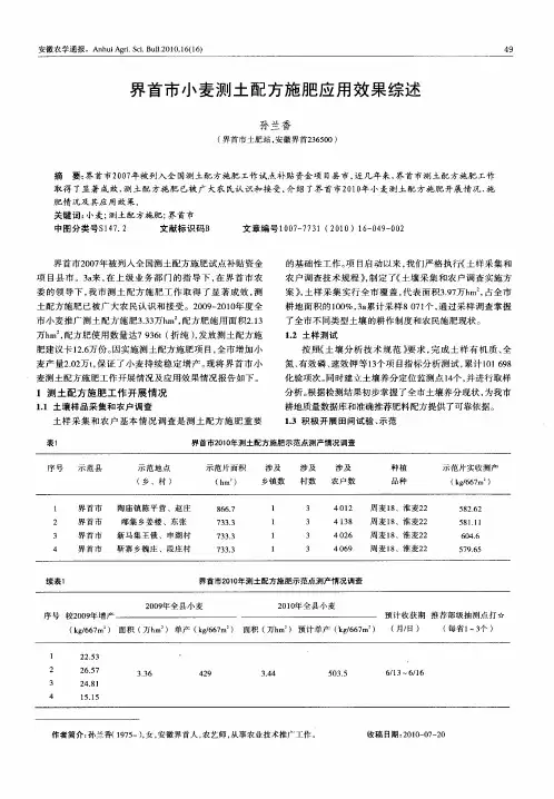 界首市小麦测土配方施肥应用效果综述