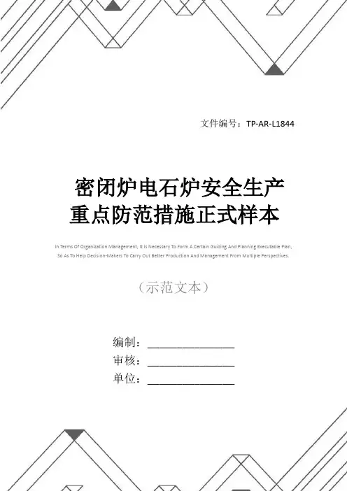 密闭炉电石炉安全生产重点防范措施正式样本