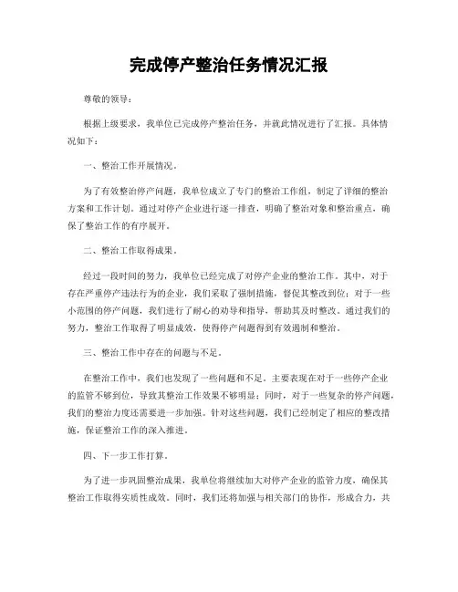 完成停产整治任务情况汇报