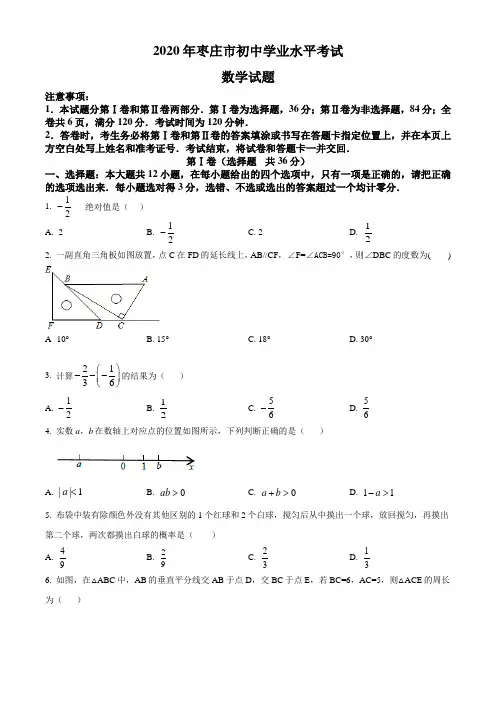 2020年山东省枣庄市中考数学试题(原卷版)