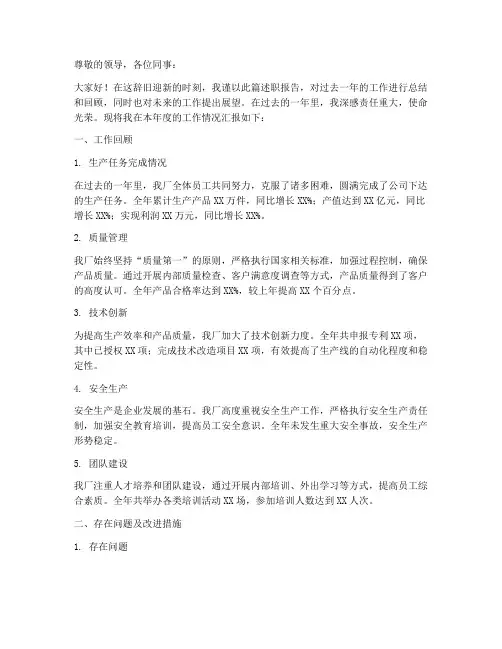 分厂厂长年终述职报告