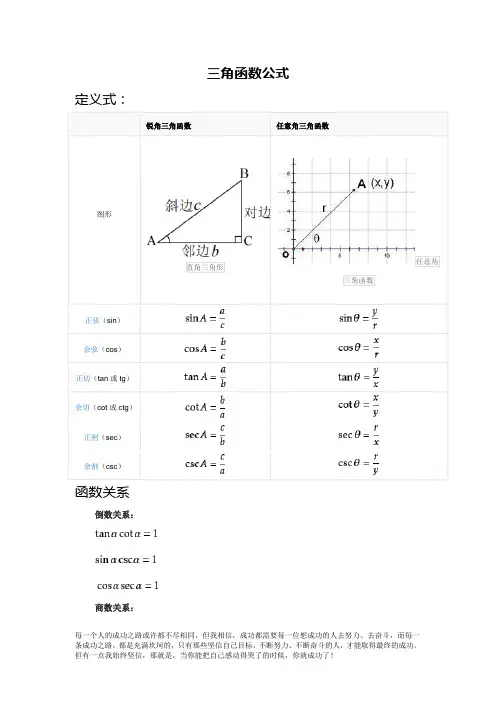 高中数学三角函数公式及推导公式