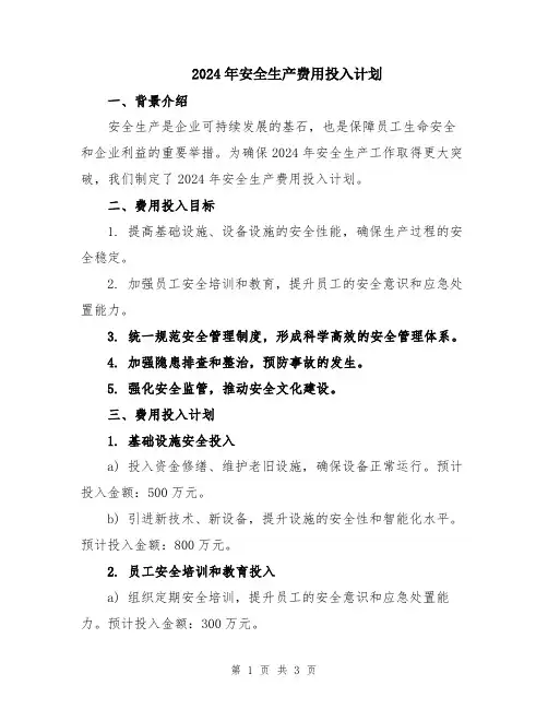 2024年安全生产费用投入计划