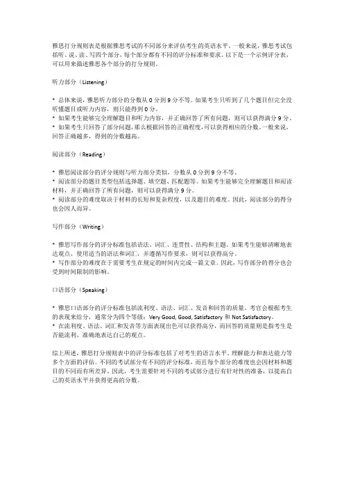 雅思打分规则表