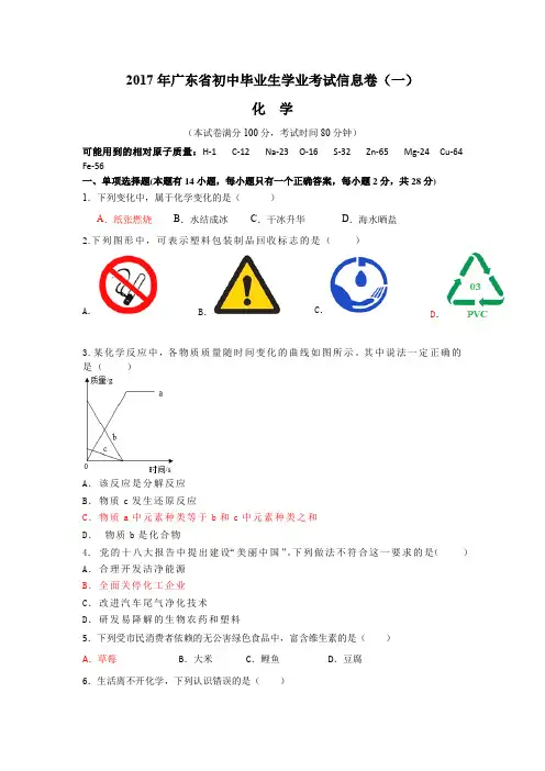 广东中考化学模拟试题冲刺1