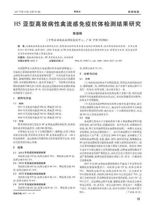 H5亚型高致病性禽流感免疫抗体检测结果研究