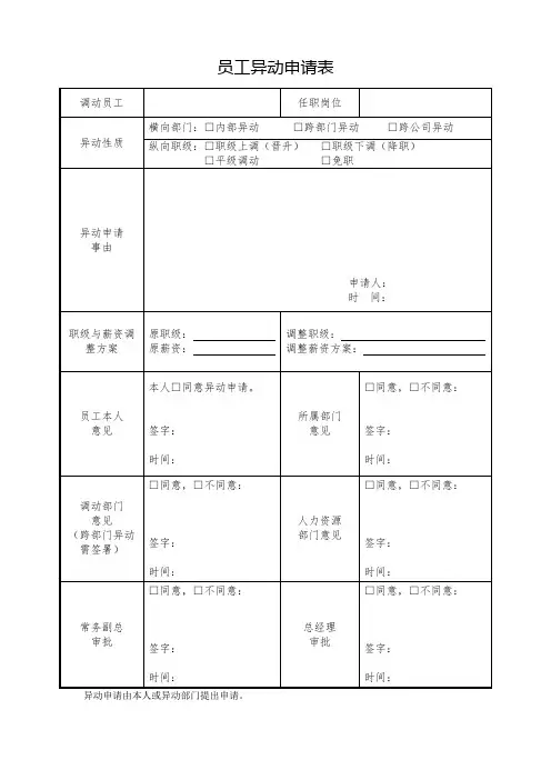 【异动】员工异动申请表--用于异动(调岗晋升降级)审批
