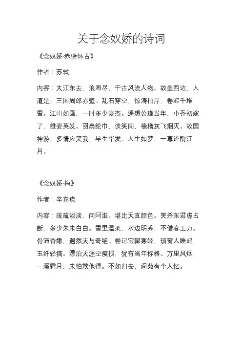 关于念奴娇的诗词