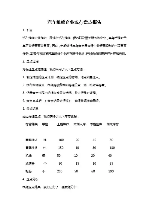 汽车维修企业库存盘点报告