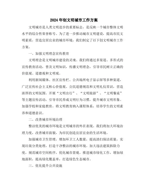 2024年创文明城市工作方案