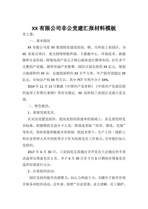 非公党建汇报材料模板
