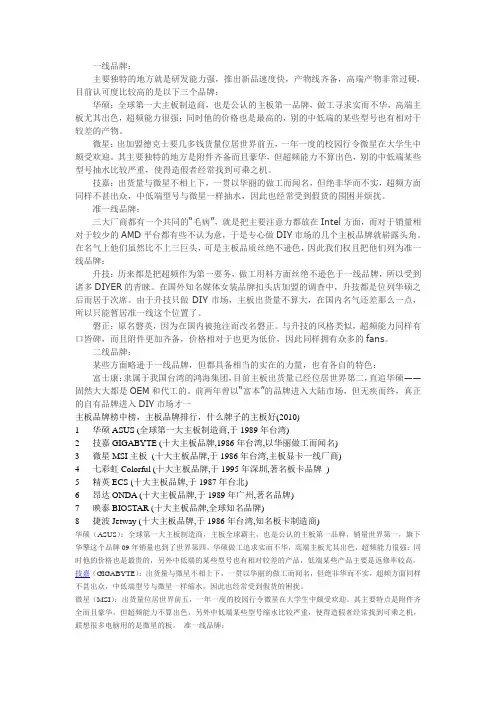 电脑主板品牌排行榜