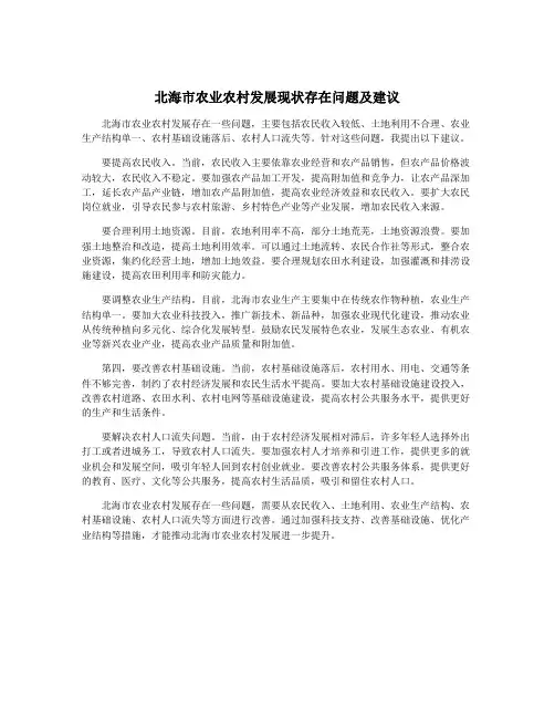 北海市农业农村发展现状存在问题及建议