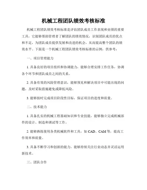 机械工程团队绩效考核标准