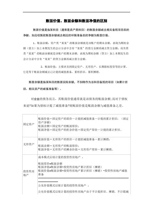 账面价值、账面余额、账面净值三者的区别