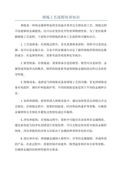 熔炼工艺流程培训知识