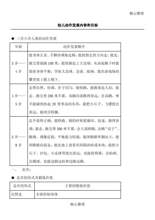 幼儿动作发展内容及目标