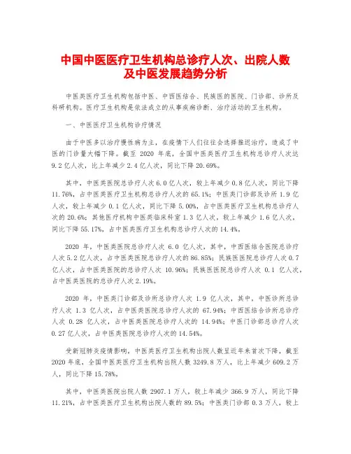 中国中医医疗卫生机构总诊疗人次、出院人数及中医发展趋势分析
