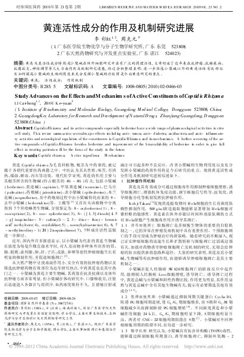 黄连活性成分的作用及机制研究进展_李彩虹