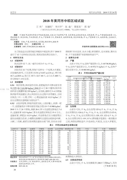 2018年黄冈市中稻区域试验