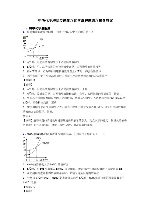 中考化学培优专题复习化学溶解度练习题含答案