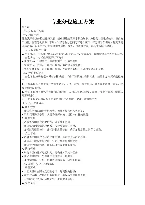专业分包施工方案
