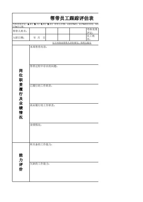 帮带员工跟踪评估表 模板
