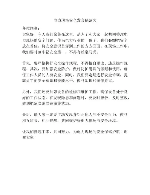 电力现场安全发言稿范文