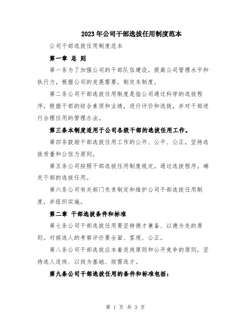 2023年公司干部选拔任用制度范本