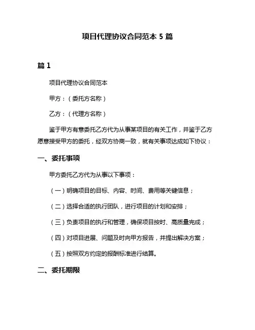 项目代理协议合同范本5篇