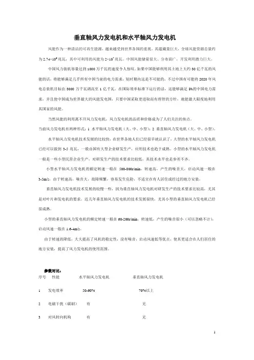 垂直轴风力发电机和水平轴风力发电机对比