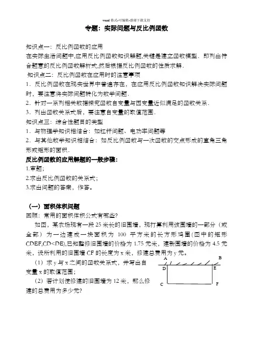 反比例函数实际问题专题