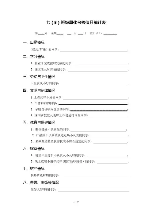 班级量化统计表