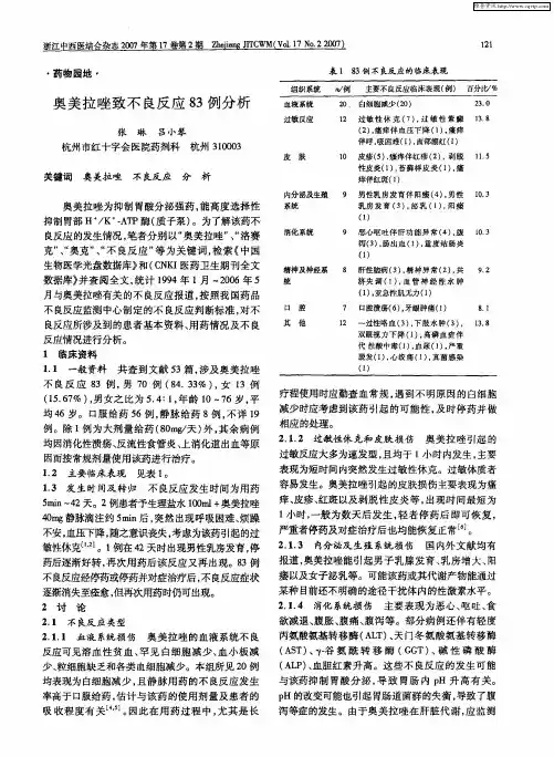奥美拉唑致不良反应83例分析