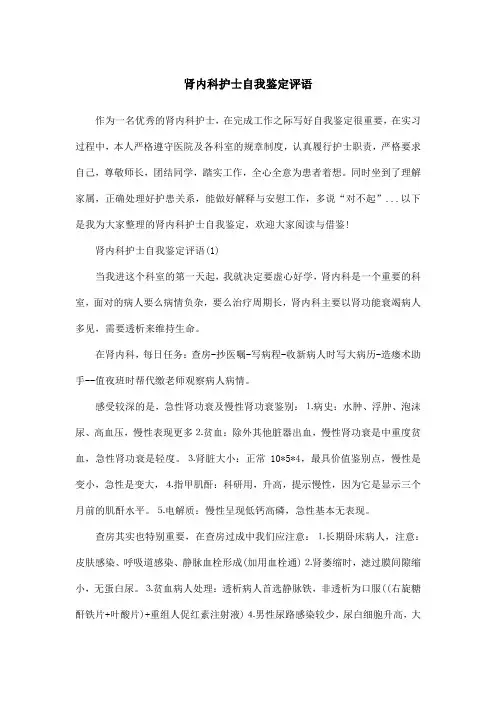 肾内科护士自我鉴定评语