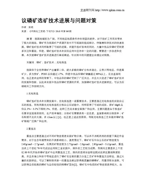 议磷矿选矿技术进展与问题对策