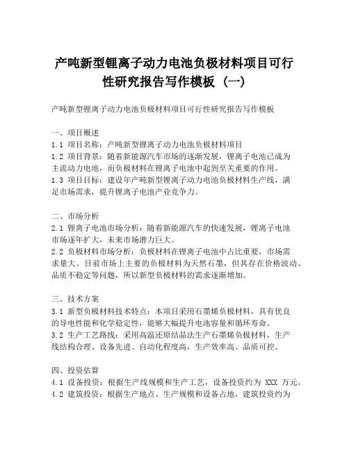 产吨新型锂离子动力电池负极材料项目可行性研究报告写作模板 (一)