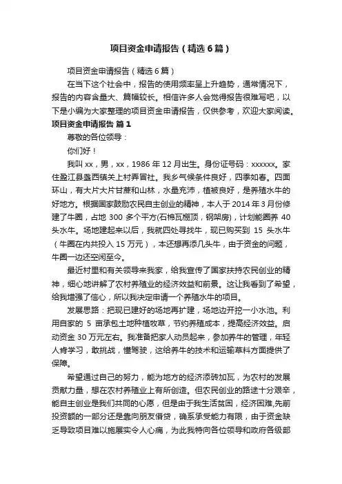 项目资金申请报告（精选6篇）