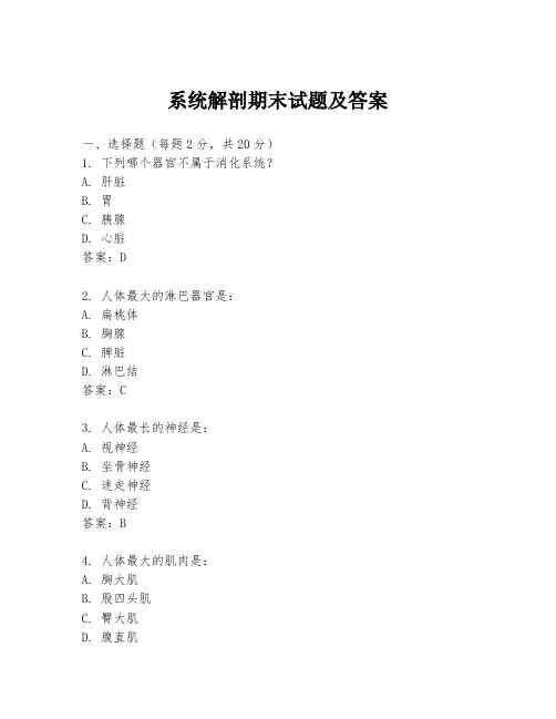 系统解剖期末试题及答案