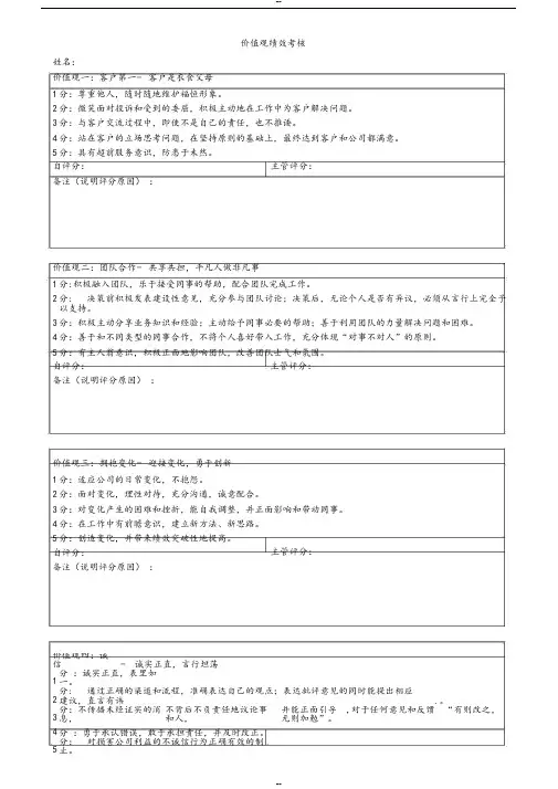 价值观绩效考核
