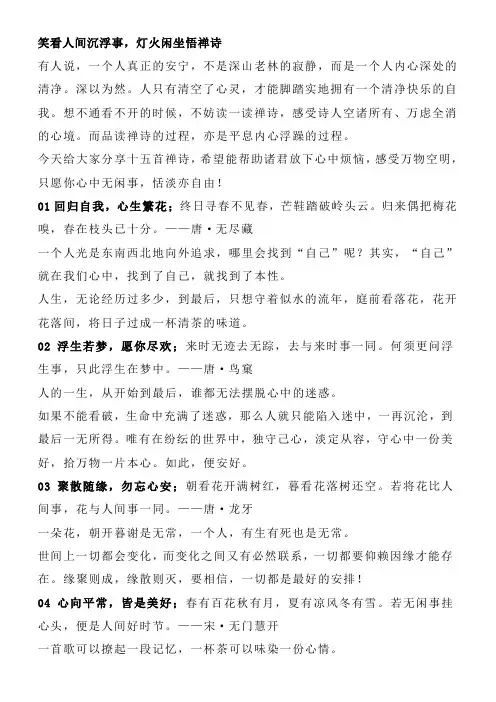 笑看人间沉浮事,灯火闲坐悟禅诗