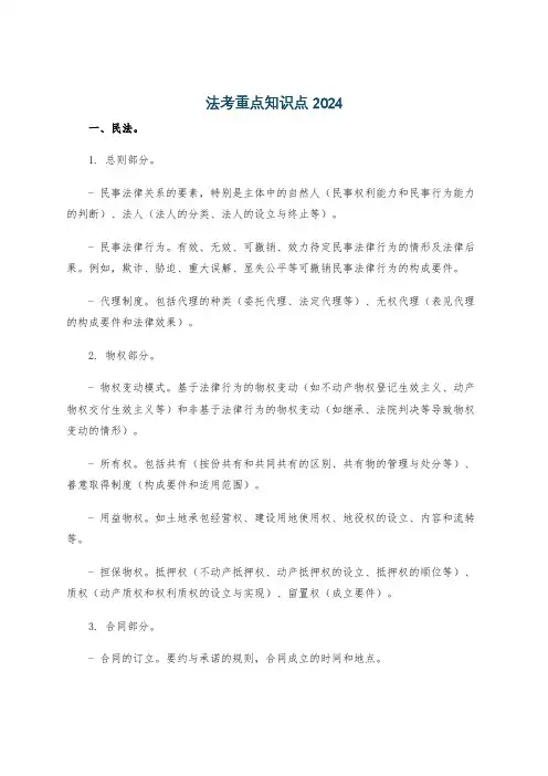 法考重点知识点2024